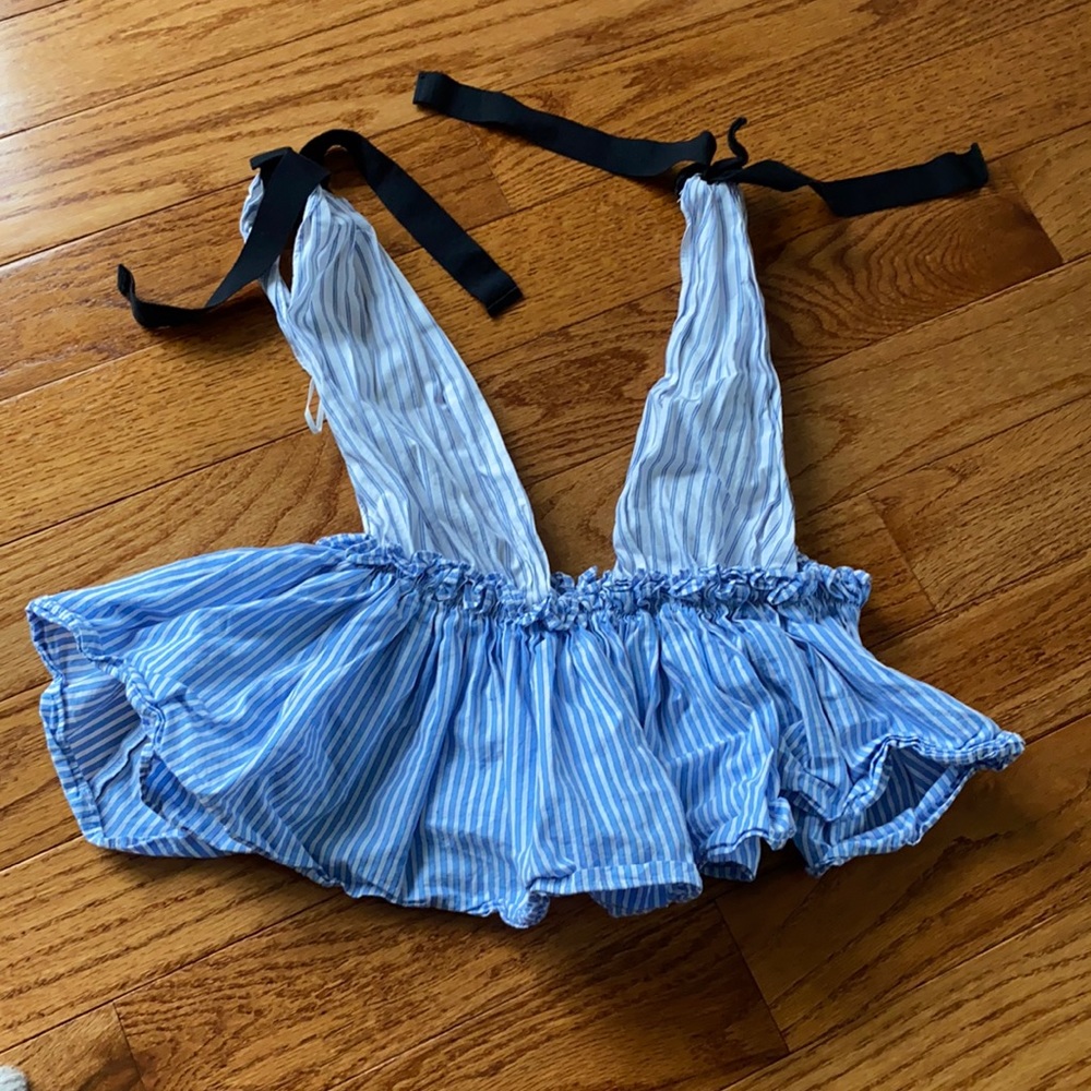 Striped bow shoulder tie summer top